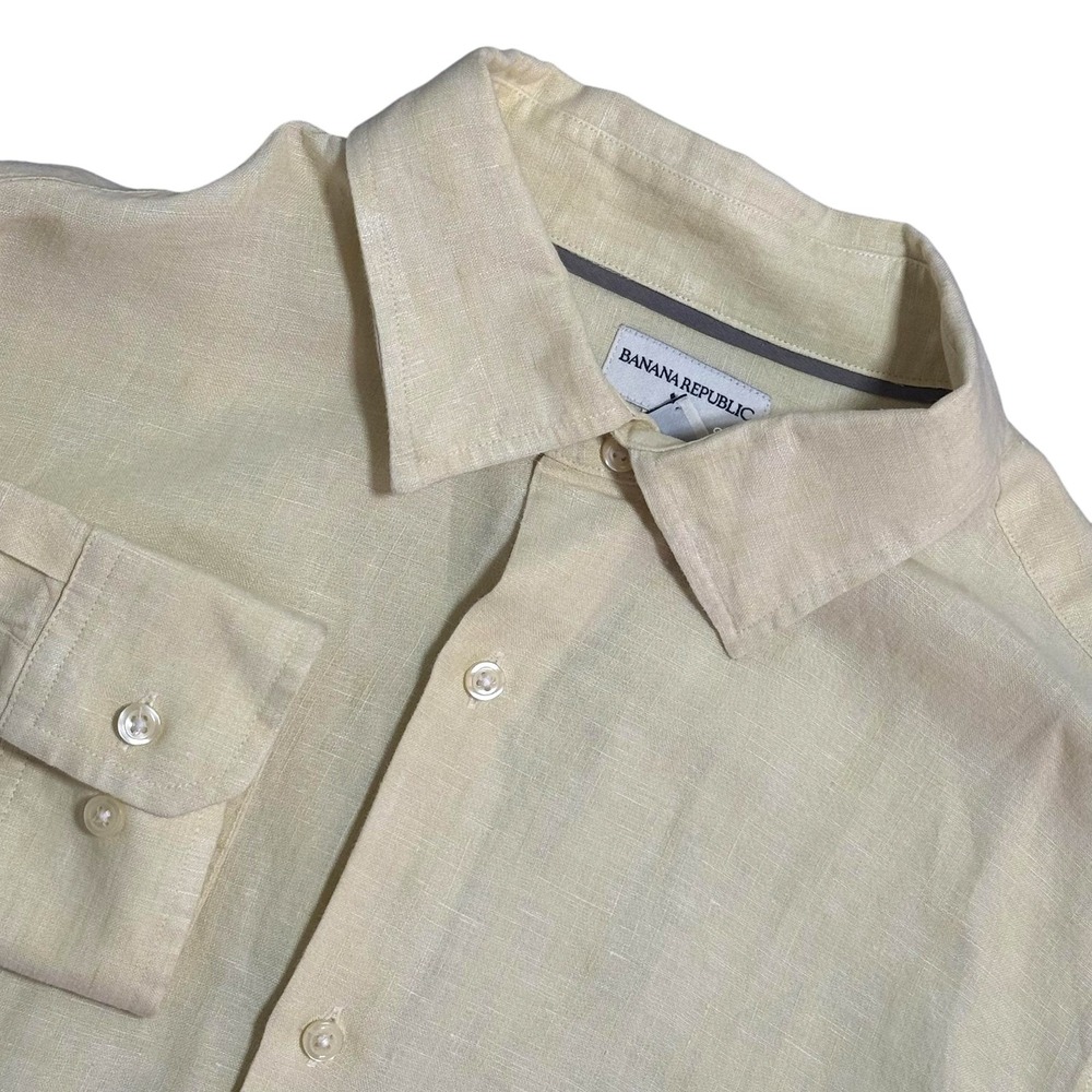 Banana Republic Shirt‎ Mens XL Yellow Linen Button Down Long Sleeve Collared